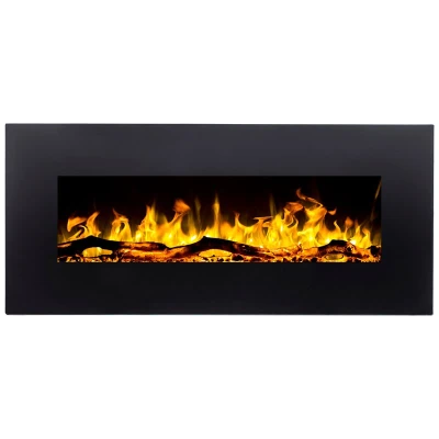 Aflamo Albion Elektrokamin – LED-Flammeneffekt, Wandmontage oder Einbau, 90 cm, 110 cm, 128 cm, Schwarzes Finish